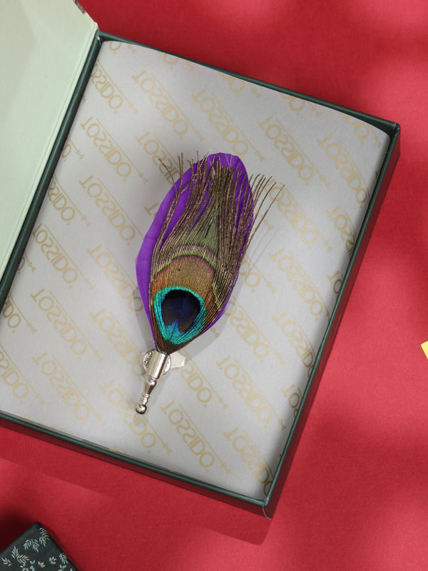 Purple Peacock Feather Brooch - TOSSIDO