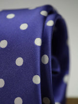 Purple polka necktie in woven microfiber, tied view