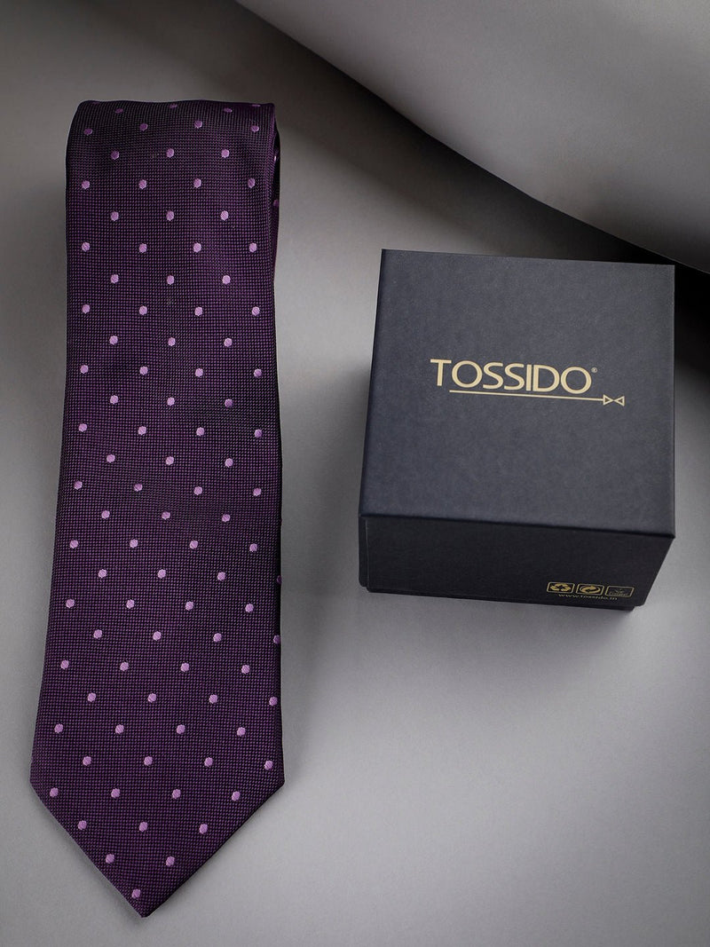 Purple Polka Woven Long Necktie - TOSSIDO