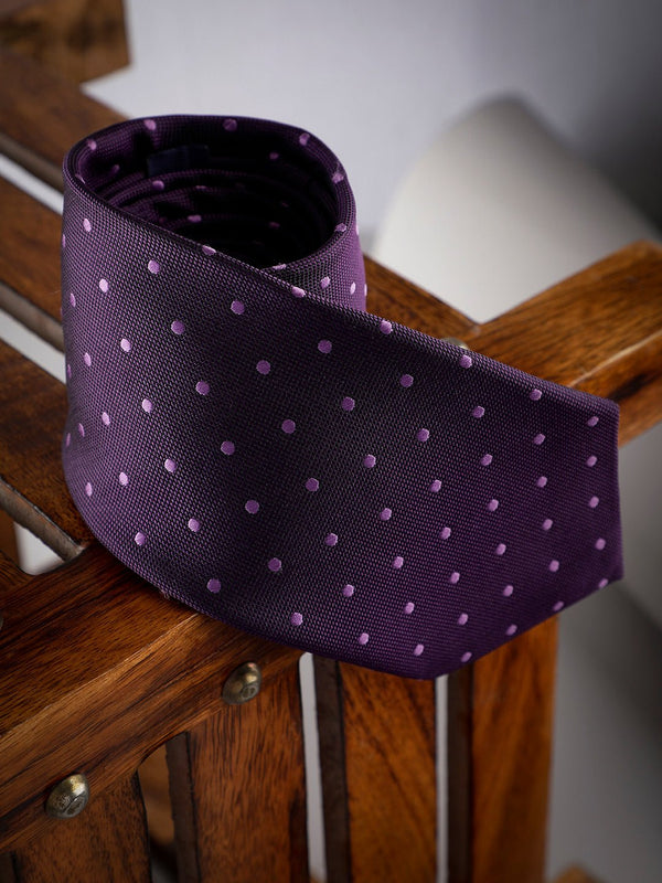 Purple Polka Woven Long Necktie - TOSSIDO
