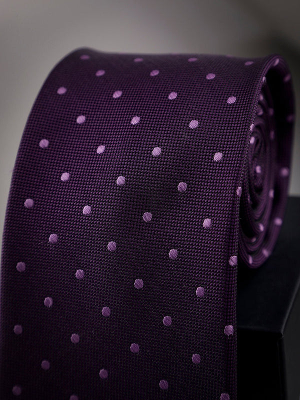 Purple Polka Woven Long Necktie - TOSSIDO