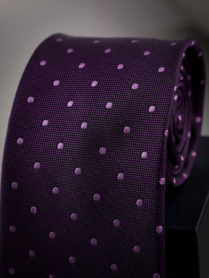 Purple Polka Woven Long Necktie - TOSSIDO