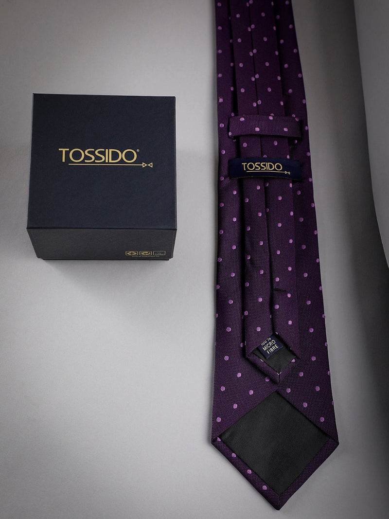 Purple Polka Woven Long Necktie - TOSSIDO