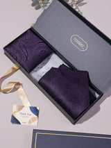 Purple Self Bold Paisley Woven Ascot & Pocket Square - TOSSIDO