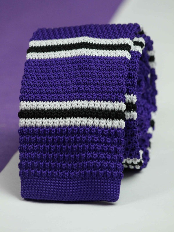 Purple Stripe Knitted Necktie - TOSSIDO