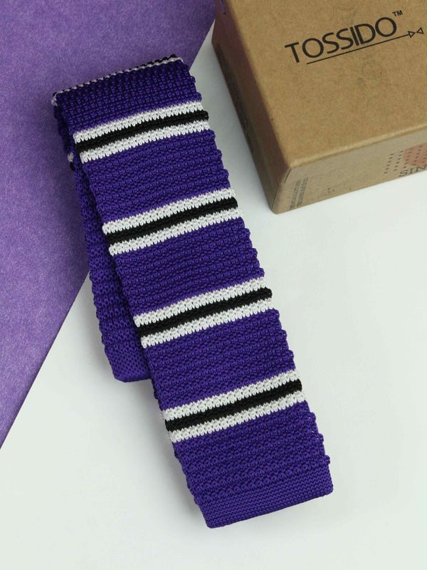 Purple Stripe Knitted Necktie - TOSSIDO