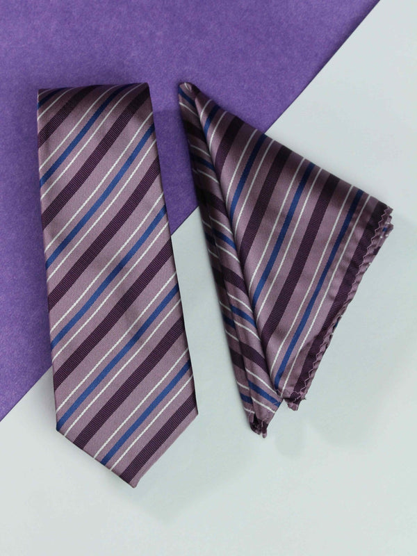Purple Stripe Necktie & Pocket Square Giftset - TOSSIDO
