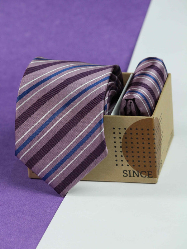 Purple Stripe Necktie & Pocket Square Giftset - TOSSIDO