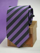 Purple stripe necktie in woven microfiber, flat lay