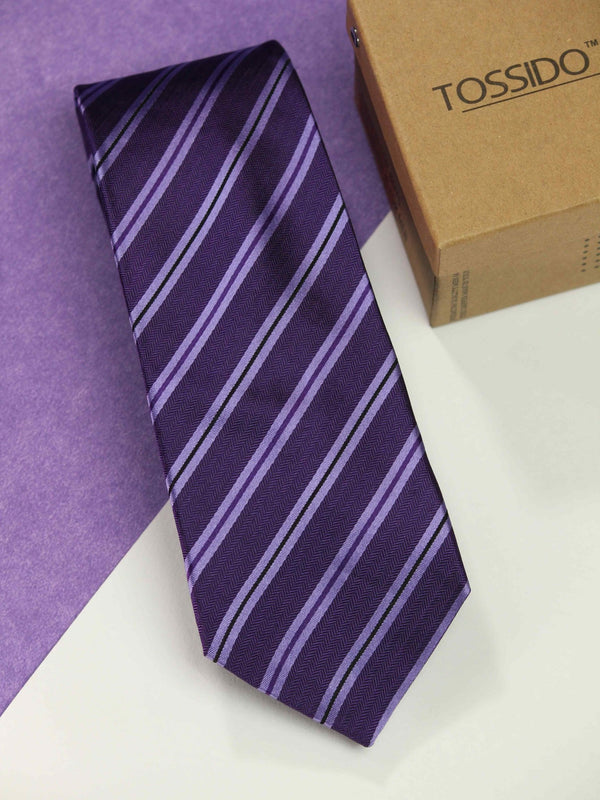 Purple Stripe Silk Necktie - TOSSIDO