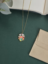 Rainbow Monstera Leaf Pendant Necklace