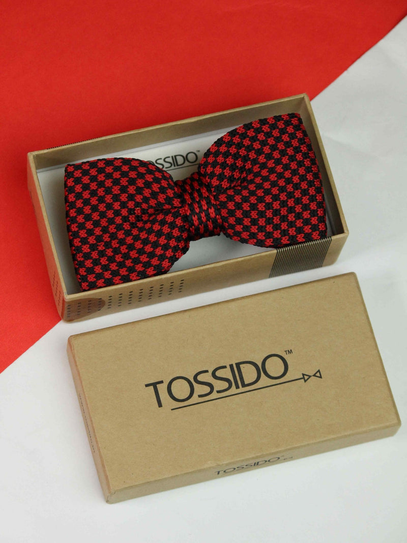 Red &amp; Black Checkered Knitted Bow Tie - TOSSIDO
