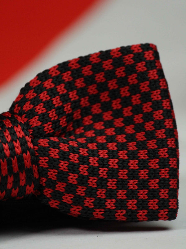 Red &amp; Black Checkered Knitted Bow Tie - TOSSIDO