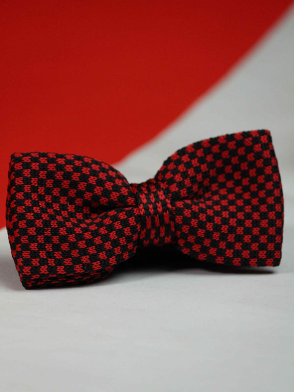 Red &amp; Black Checkered Knitted Bow Tie - TOSSIDO