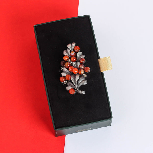 Red Beads Floral Brooch - TOSSIDO