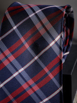 Red & Blue Check Woven Long Necktie - TOSSIDO