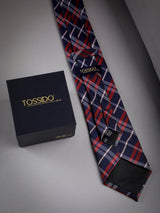 Red & Blue Check Woven Long Necktie - TOSSIDO
