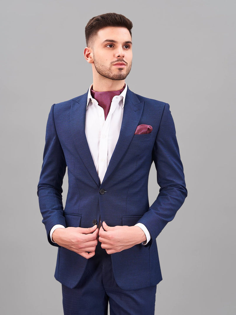 Red & Blue Geometric Woven Cravat & Pocket Square Set - TOSSIDO