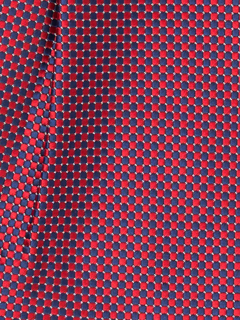 Red & Blue Geometric Woven Cravat & Pocket Square Set - TOSSIDO