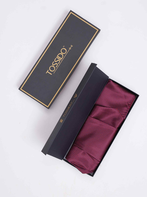 Red & Blue Geometric Woven Cravat & Pocket Square Set - TOSSIDO