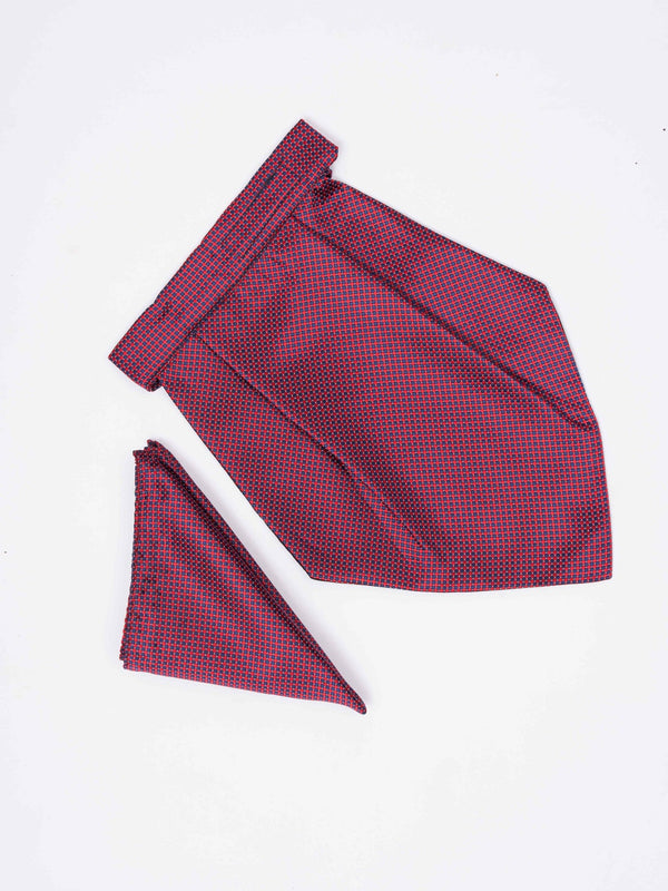 Red & Blue Geometric Woven Cravat & Pocket Square Set - TOSSIDO