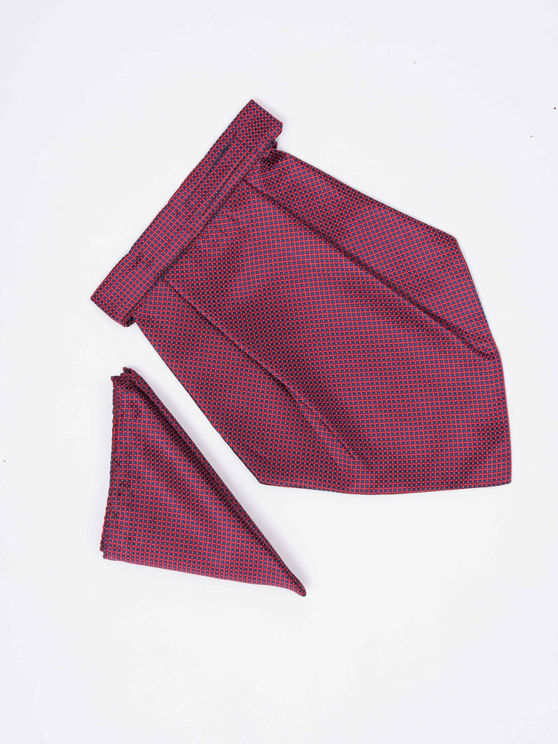 Red & Blue Geometric Woven Cravat & Pocket Square Set - TOSSIDO