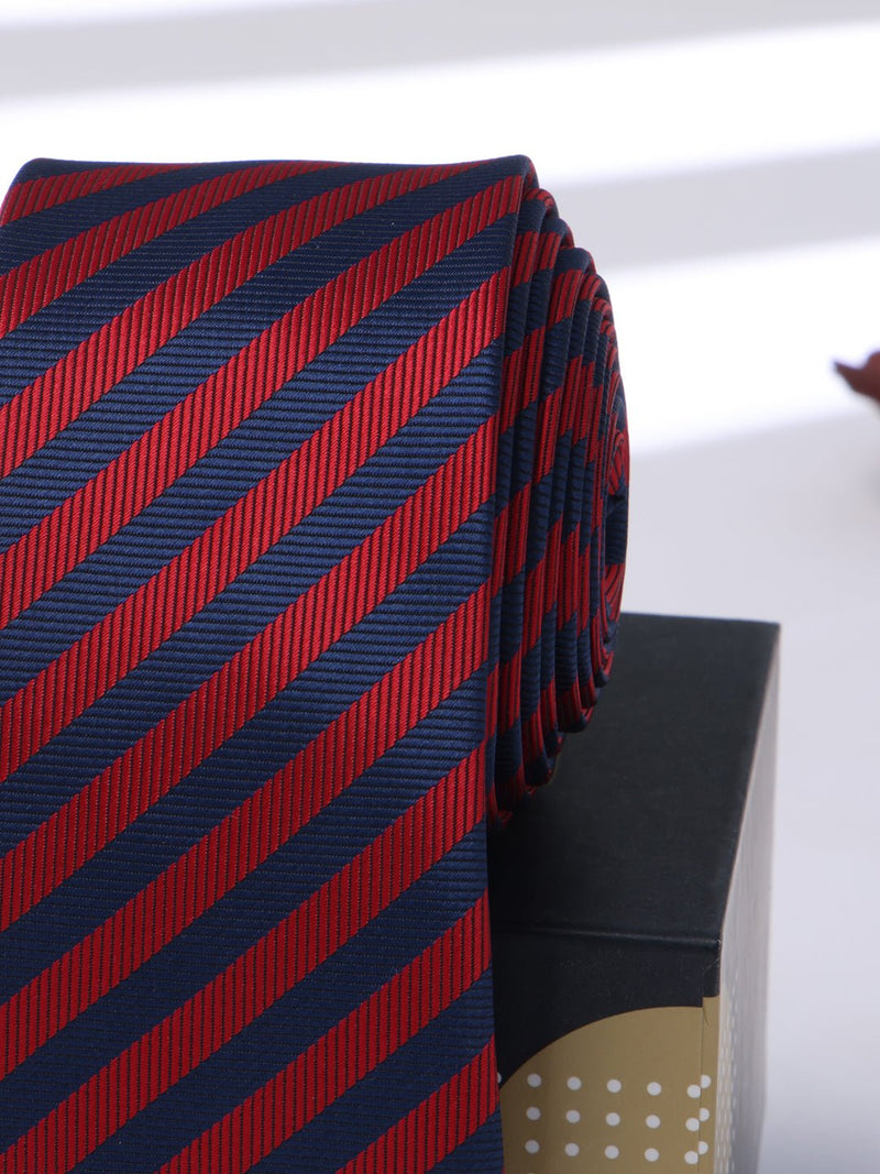 Red & Blue Stripe Skinny Necktie - TOSSIDO