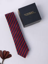 Red & Blue Stripe Skinny Necktie - TOSSIDO