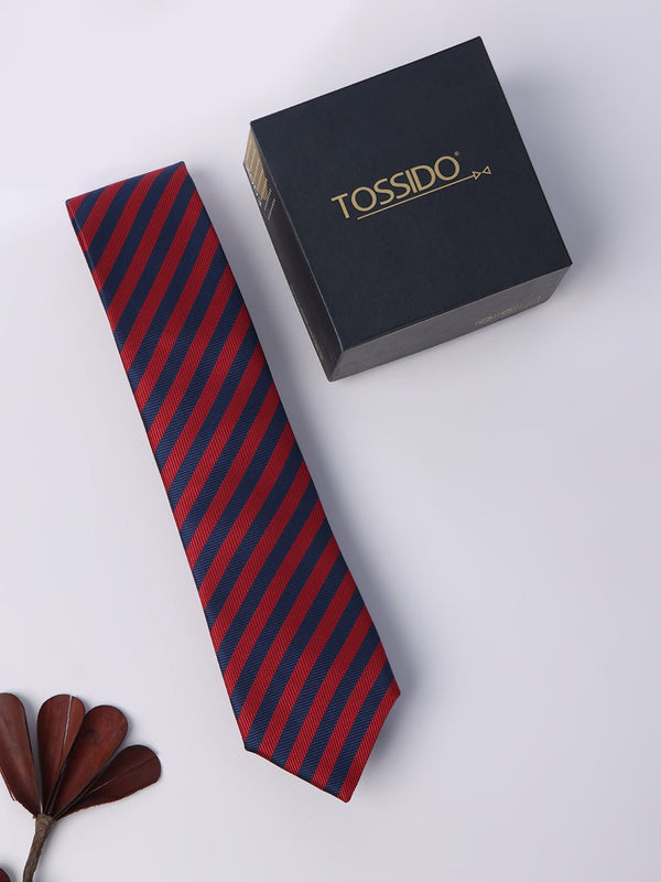Red & Blue Stripe Skinny Necktie - TOSSIDO