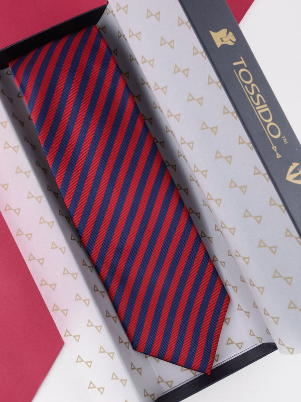 Red & Blue Striped Broad Necktie - TOSSIDO