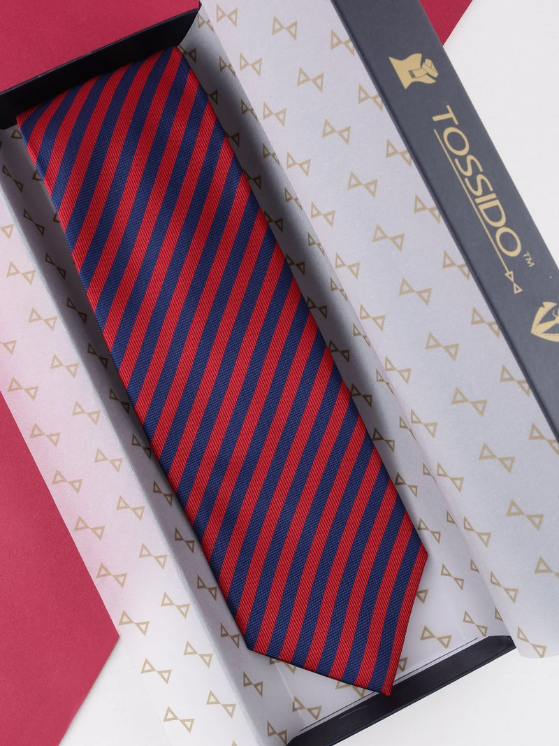 Red & Blue Striped Broad Necktie - TOSSIDO