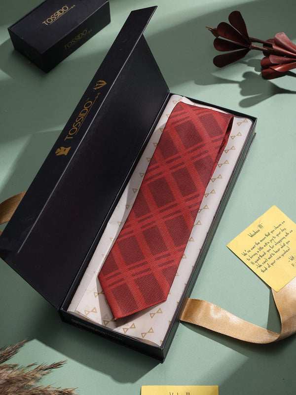 Red Check Micro Fiber Necktie - TOSSIDO