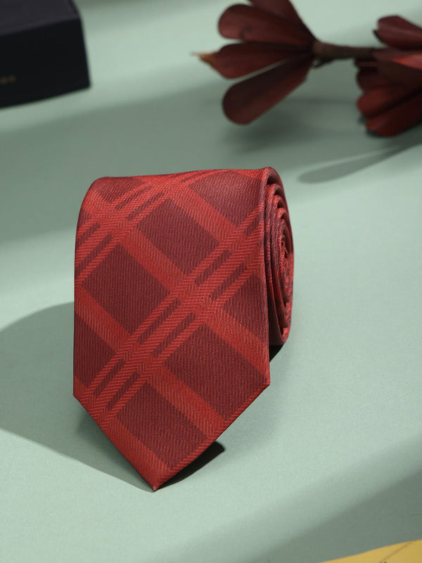 Red Check Micro Fiber Necktie - TOSSIDO
