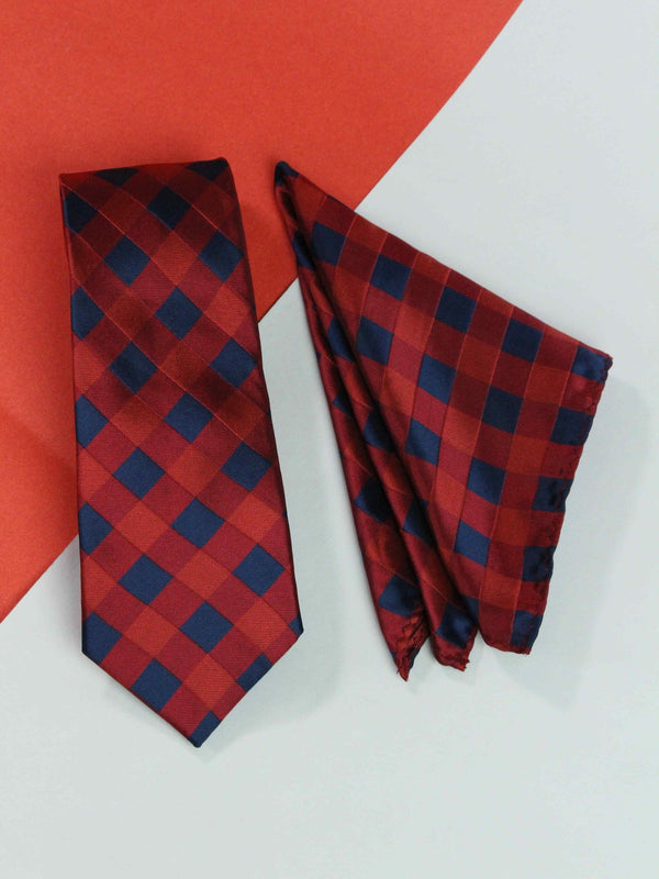 Red Check Necktie & Pocket Square Giftset - TOSSIDO
