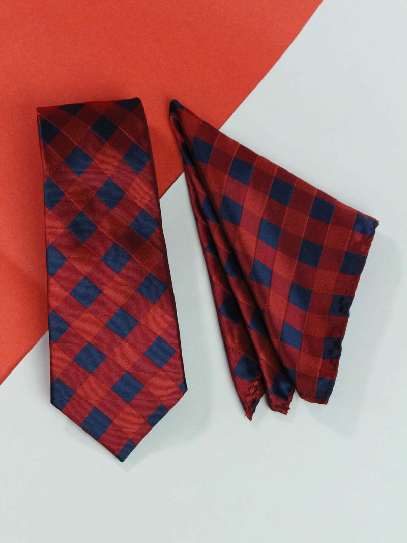Red Check Necktie & Pocket Square Giftset - TOSSIDO
