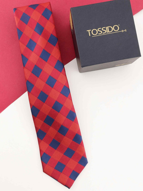 Red Check Woven Necktie - TOSSIDO
