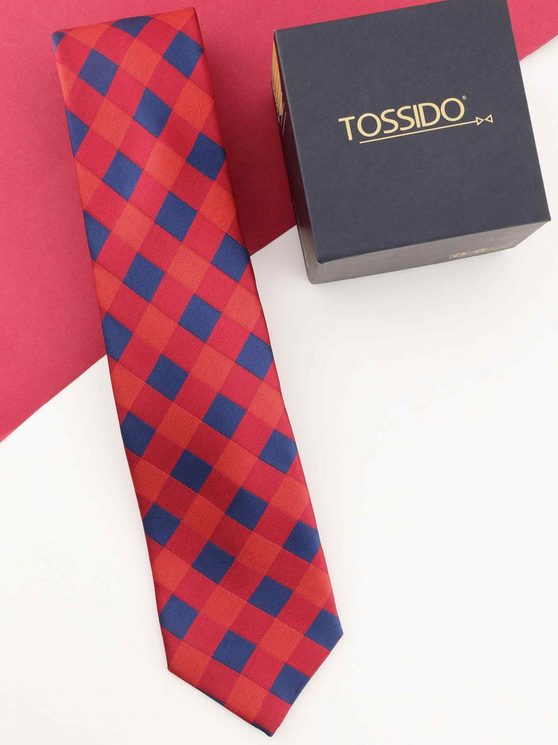 Red Check Woven Necktie - TOSSIDO
