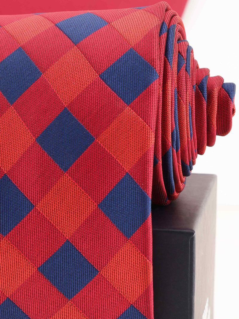 Red Check Woven Necktie - TOSSIDO