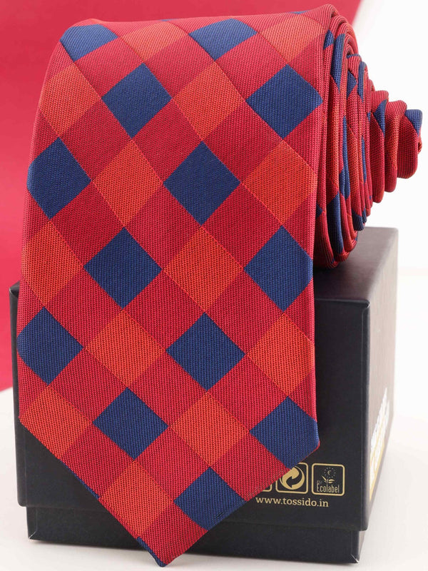 Red Check Woven Necktie - TOSSIDO