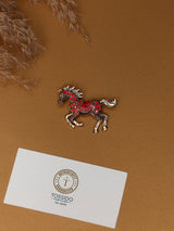 Red Crystal Running Horse Brooch - TOSSIDO