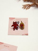 Red Devil & Flaming Skull Enamel Pin Set of 2