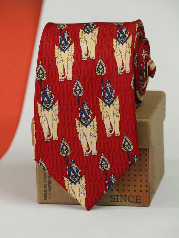 Red Elephant Printed Silk Necktie - TOSSIDO