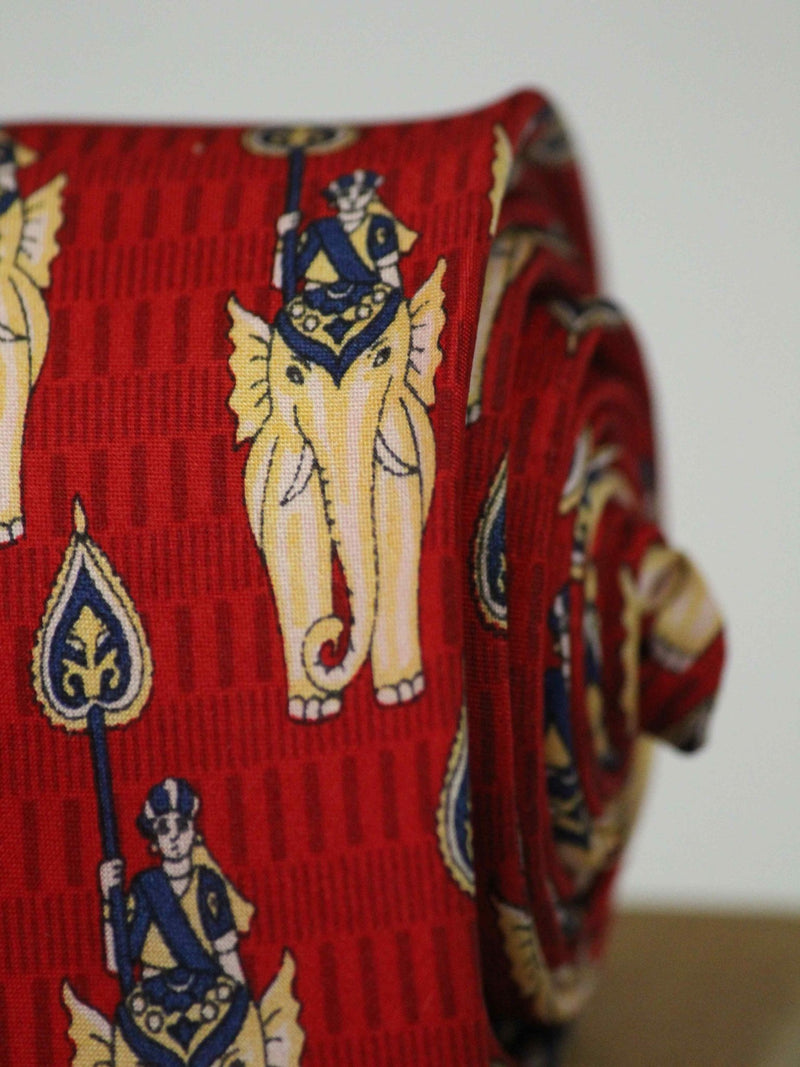 Red Elephant Printed Silk Necktie - TOSSIDO
