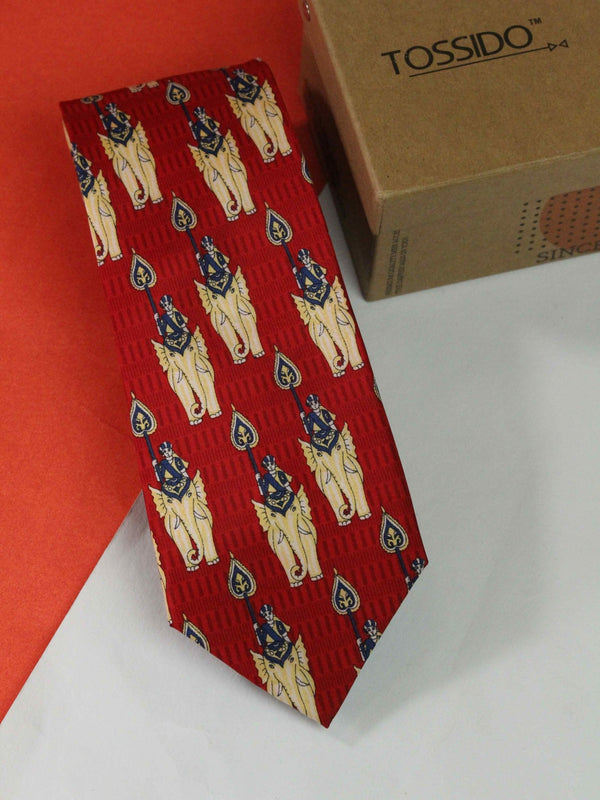 Red Elephant Printed Silk Necktie - TOSSIDO