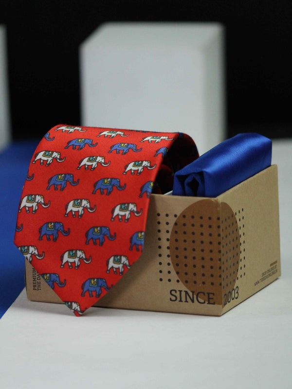Red Elephant Tie & Hanky Set - TOSSIDO