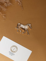 Red Enamel Crystal Saddle Horse Brooch
