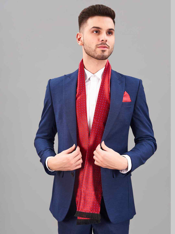 Red Floral Reversible Stole & Pocket Square Set - TOSSIDO