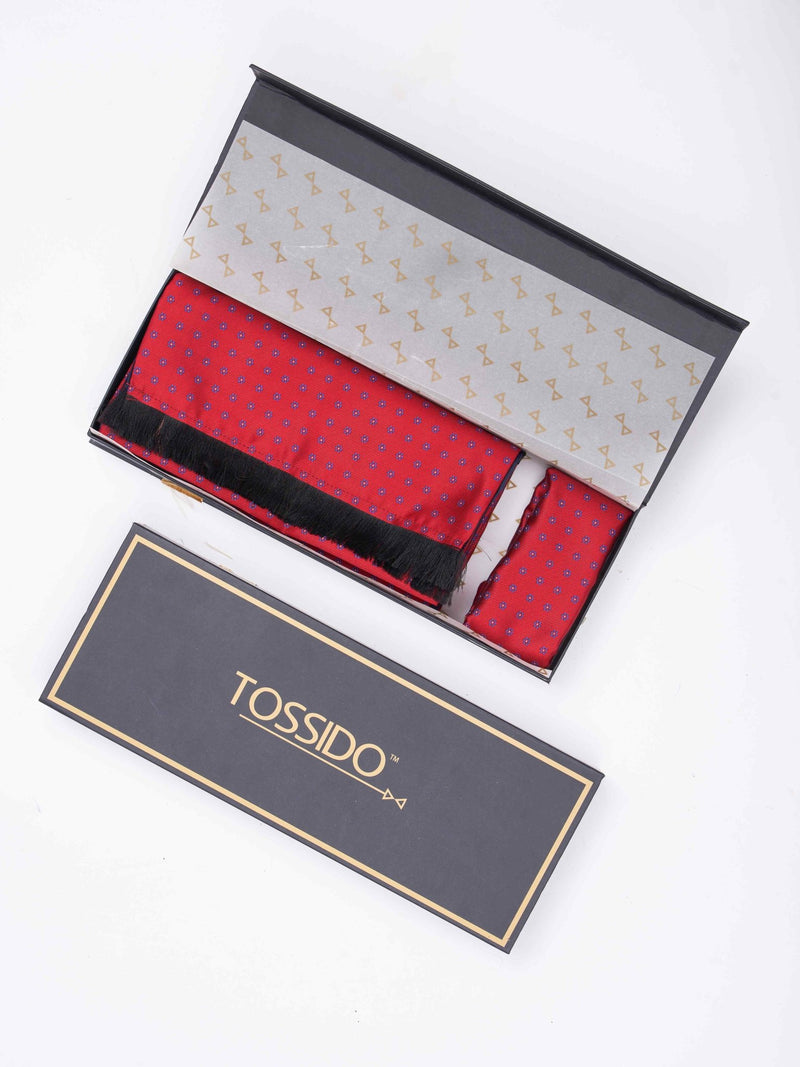 Red Floral Reversible Stole & Pocket Square Set - TOSSIDO