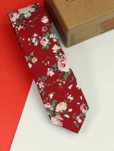 Red Floral Skinny Necktie - TOSSIDO