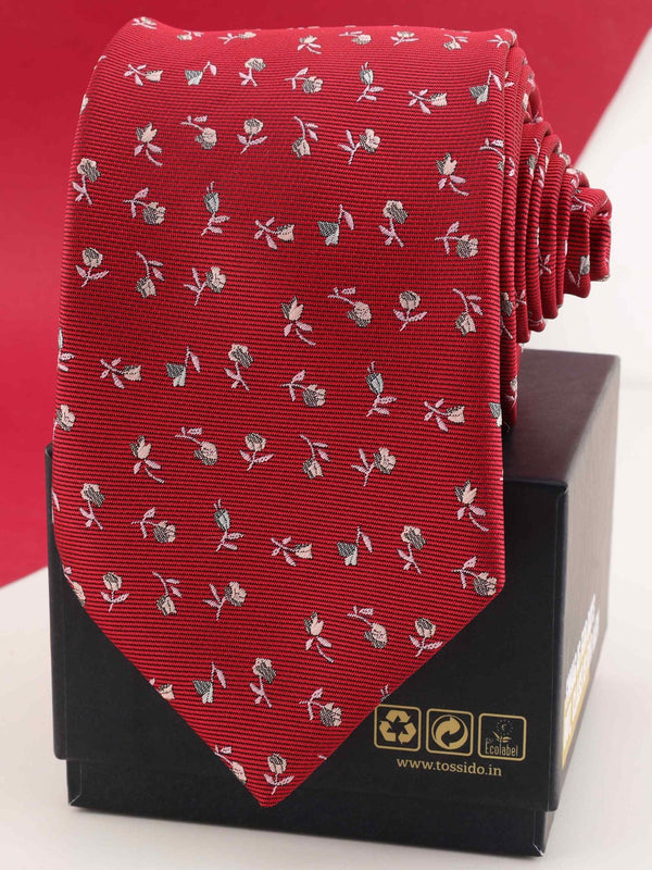 Red Floral Woven Necktie - TOSSIDO